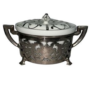 Vintage Art Deco Royal Rochester Onondaga Pottery Silver Plate Casserole Dish